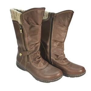 Naturalizer Robles Brown Faux Leather Knit Cuff Mid Calf Boots Women's Size‎ 6M